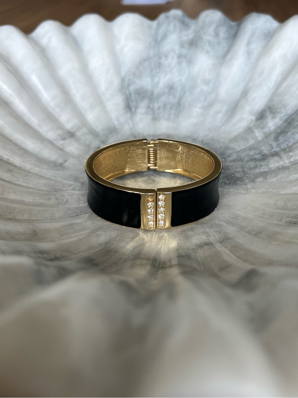 Gold & Black Crystal Accent Hinged Bangle Bracelet - Women Jewelry